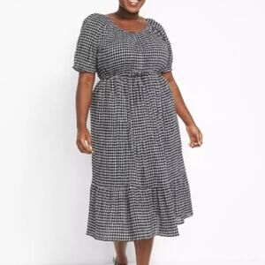 Lane Bryant Black White Gingham Perfect Sleeve Tiered Midi Dress Plus Size 18